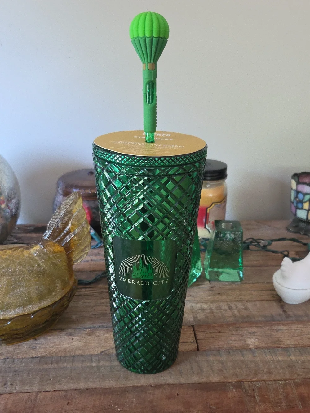 Starbucks X Wicked Gemstone Cold Cup with Emerald City Hot Air Balloon Straw